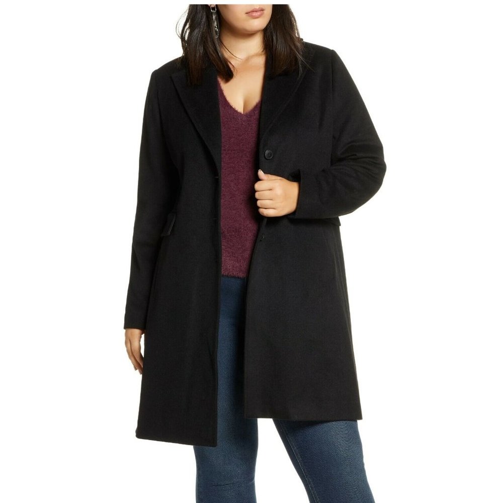 $320 HALOGEN TAILORED Wool Blend Topcoat TRENCH COAT WINTER WARM BLACK PLUS SIZE